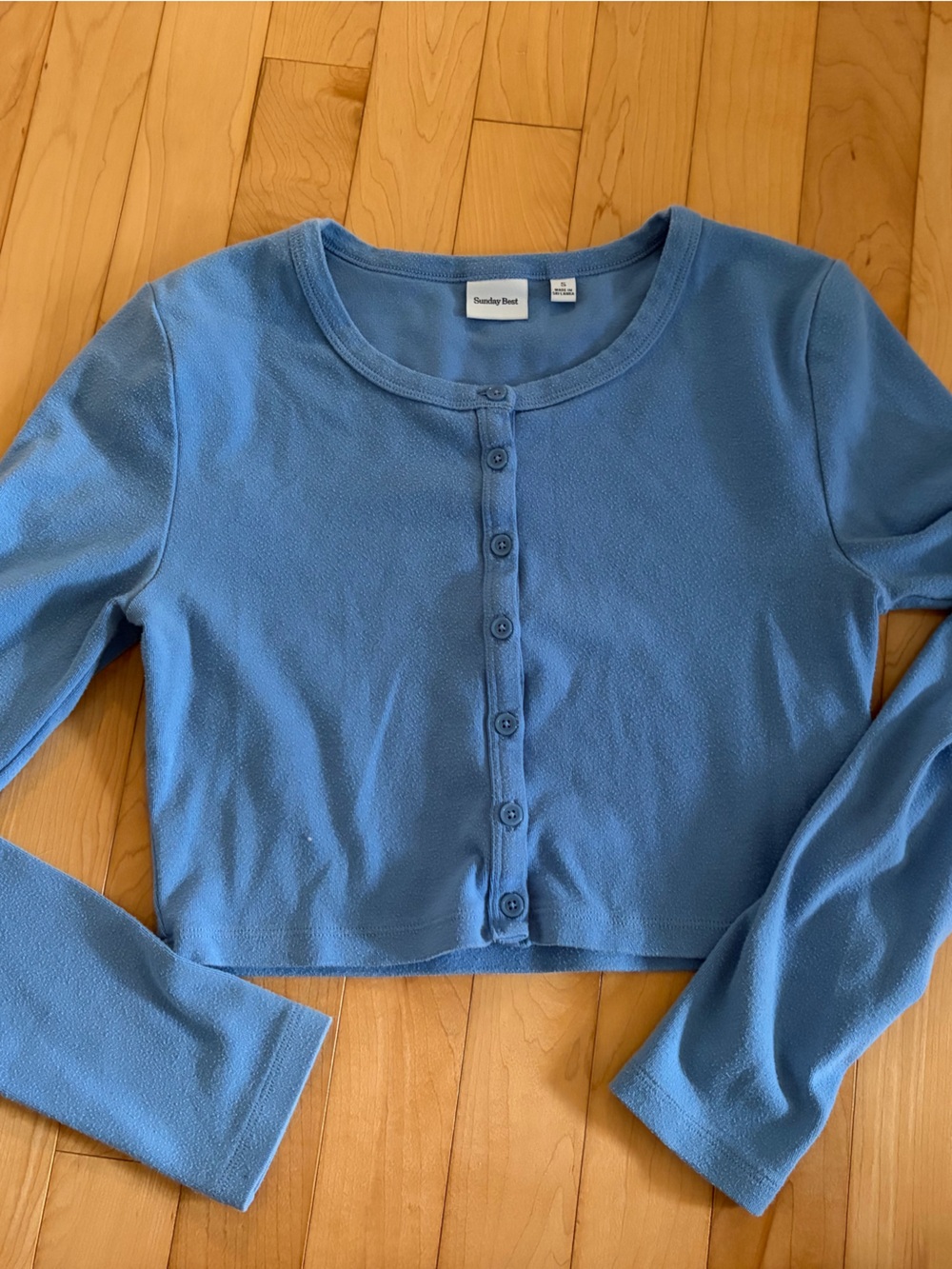 Sunday best from Aritzia Blue Off-Shoulder Button-Front Women's Sweater